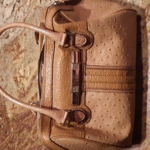 Tan ostrich faux leather handbag